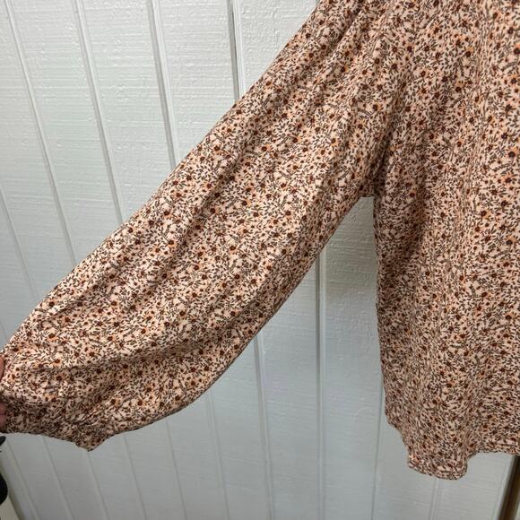 ana Long Sleeve Blouse Top Boho Cottage Western Women Floral Peach Brown Size XL - Picture 2 of 6